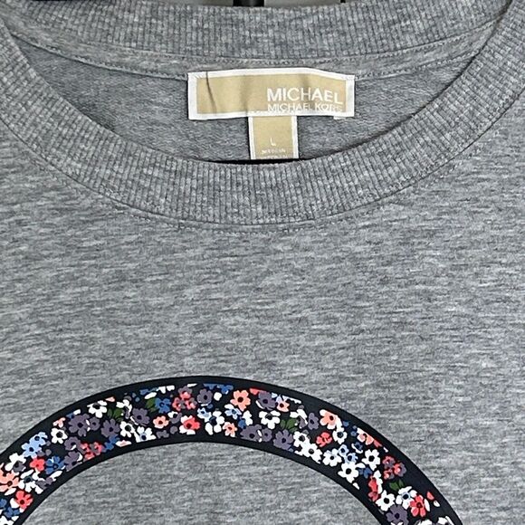 Michael Kors Heather Gray Sweatshirt with Floral MK Logo - L - EUC - Picture 3 of 4